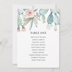 Watercolor blue succulents. Wedding seating chart Invitation