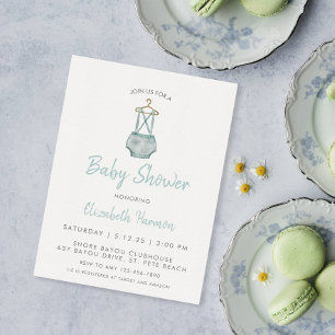 Watercolor Blue Suspender Baby Shower Invitation