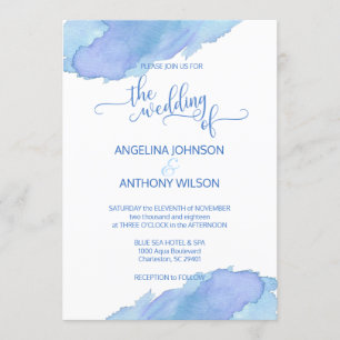 Watercolor Blue Teal Aqua Wedding Invitations