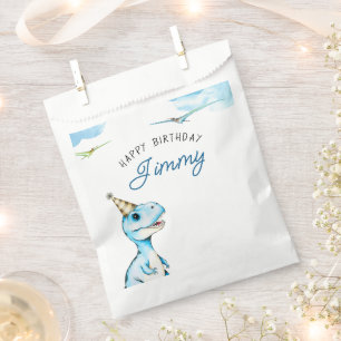 Watercolor Blue Three Rex Dinosaur Birthday Favour Bag