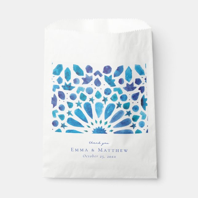 Watercolor Blue Tile Favour Bag (Front)