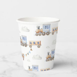 Watercolor Blue Train Paper Cups