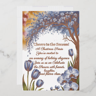 Watercolor Blue Tree Christmas Thank You Card 