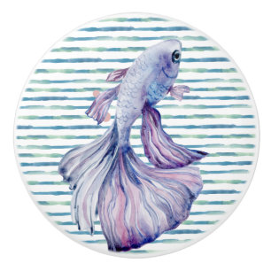WATERCOLOR BLUE TROPICAL FISH BEACH VACATION CERAMIC KNOB