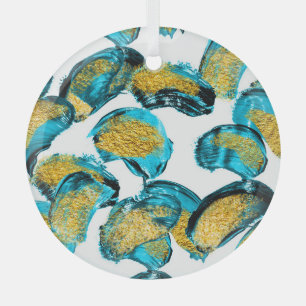 Watercolor blue, turquoise, gold art. glass tree decoration