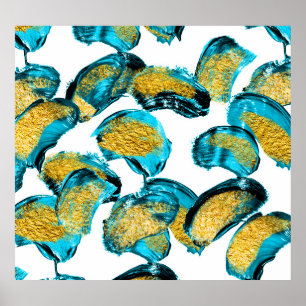 Watercolor blue, turquoise, gold art. poster
