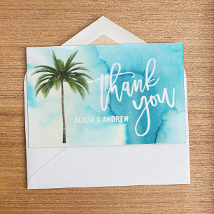 Watercolor Blue Turquoise Palm Tree THANK YOU Card