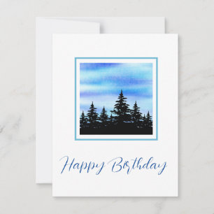 Watercolor Blue Violet Sky & Trees Silhouette Card