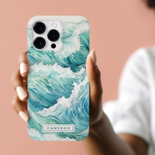 Watercolor blue waves custom name Case-Mate iPhone 14 pro max case