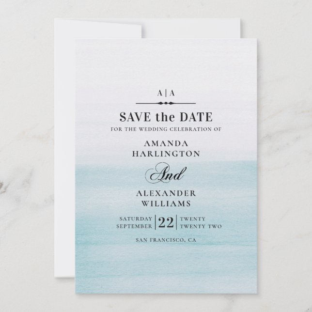 Watercolor blue wedding. Classic elegant nautical Save The Date (Front)