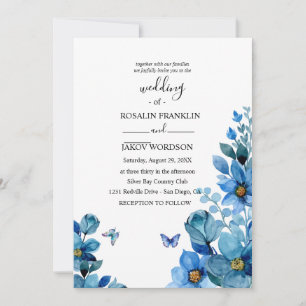 watercolor blue wedding Invitation