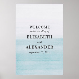 Watercolor blue welcome sign. Nautical wedding Poster