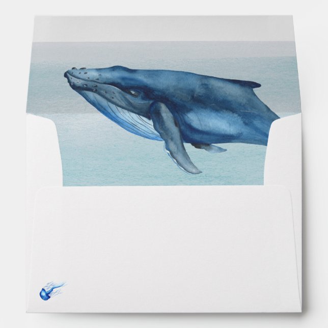 Watercolor Blue Whale and Jellyfish Ocean Beach Envelope (Back (Bottom))