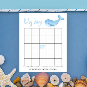 Watercolor blue whale - Baby shower bingo game