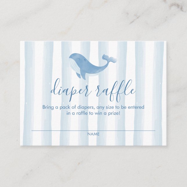 Watercolor Blue Whale Baby Shower Diaper Raffle Enclosure Card (Front)