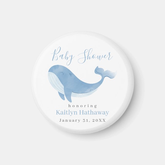 Watercolor Blue Whale Baby Shower Magnet (Front)