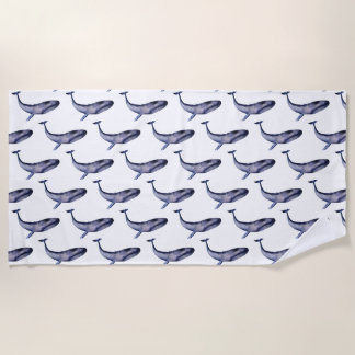 Watercolor Blue Whale Beach Towel