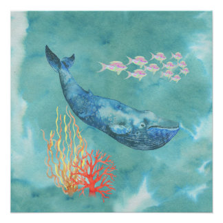 Watercolor Blue Whale ID368 Poster