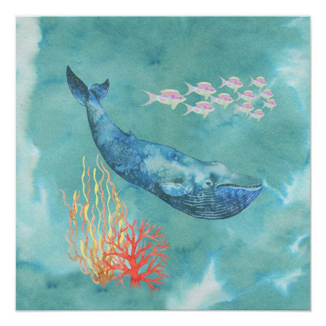 Watercolor Blue Whale ID368 Poster (Front)