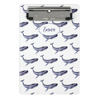 Watercolor blue whale mini clipboard