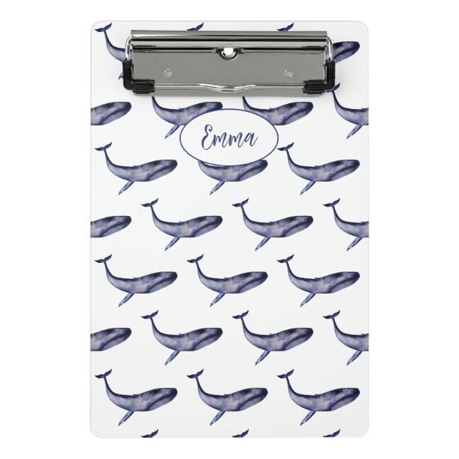 Watercolor blue whale mini clipboard (Front)