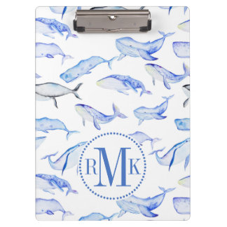 Watercolor Blue Whale Pattern Clipboard