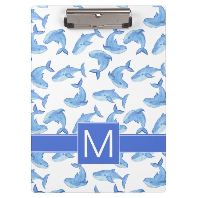Watercolor Blue Whale Pattern Clipboard (Front)