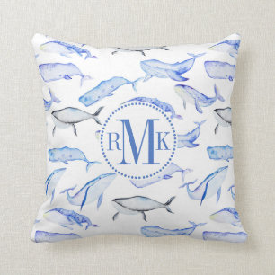 Watercolor Blue Whale Pattern Cushion
