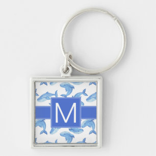 Watercolor Blue Whale Pattern Key Ring