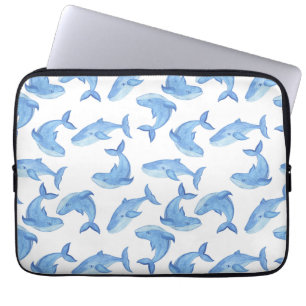 Watercolor Blue Whale Pattern Laptop Sleeve