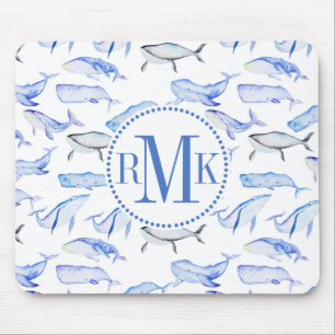 Watercolor Blue Whale Pattern Mouse Pad