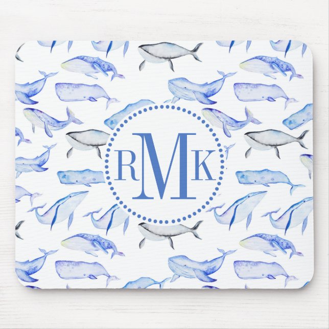 Watercolor Blue Whale Pattern Mouse Pad (Front)
