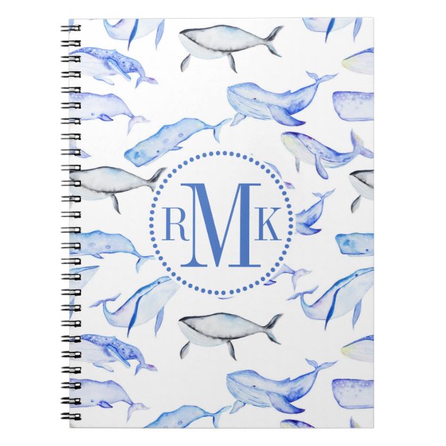 Watercolor Blue Whale Pattern Notebook (Front)