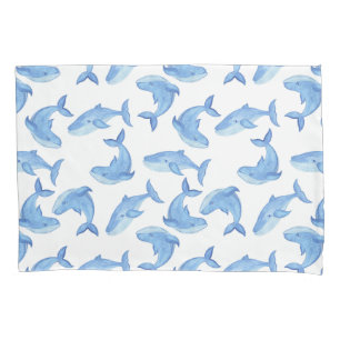 Watercolor Blue Whale Pattern Pillowcase
