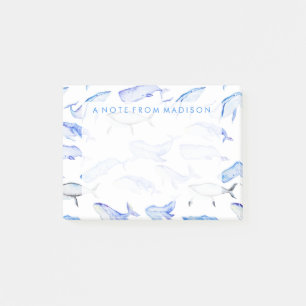 Watercolor Blue Whale Pattern Post-it Notes