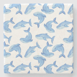Watercolor Blue Whale Pattern Stone Coaster