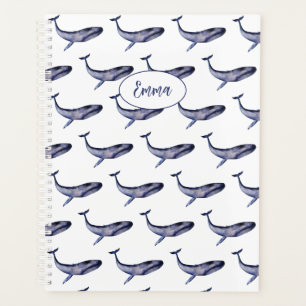 Watercolor blue whale planner