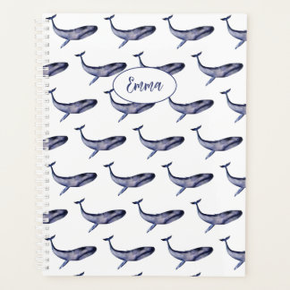 Watercolor blue whale planner
