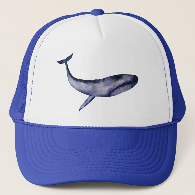 Watercolor Blue Whale Trucker Hat (Front)