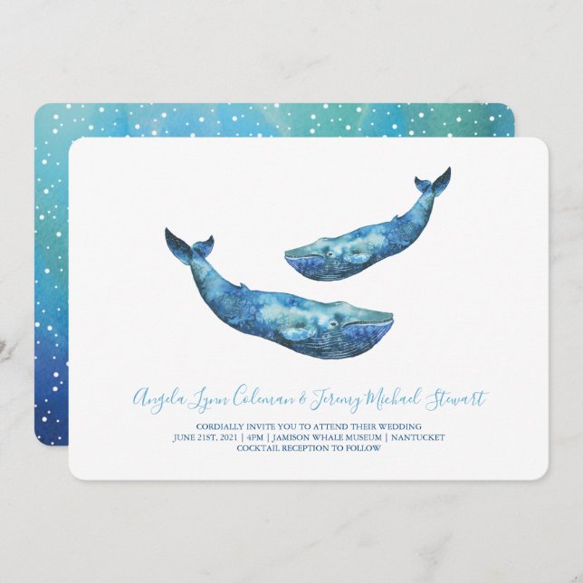 Watercolor Blue Whale Wedding  1 Invitation (Front/Back)