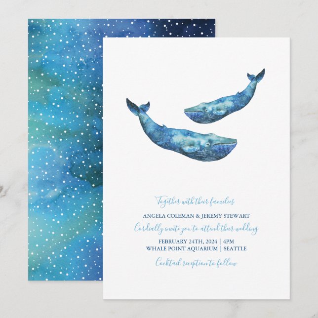 Watercolor Blue Whale Wedding Invitation (Front/Back)
