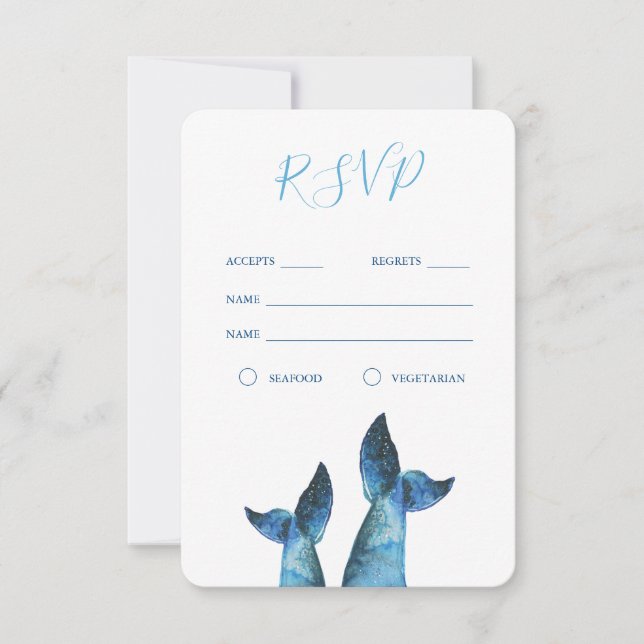 Watercolor Blue Whale Wedding RSVP Card (Front)