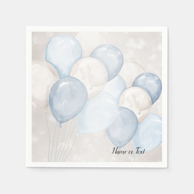 Watercolor Blue White Balloons Party Napkin (Front)