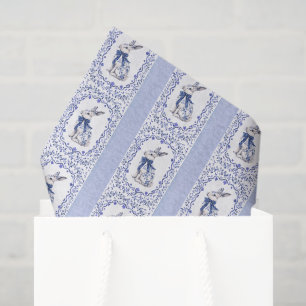 Watercolor Blue & White Chinoiserie Bunny Rabbit Tissue Paper