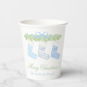Watercolor Blue & White Christmas Stockings Paper Cups