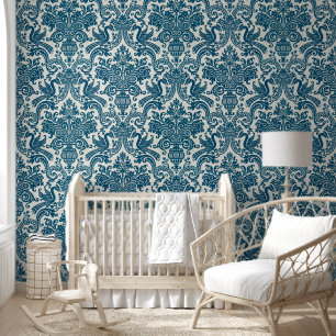 Watercolor Blue & White Floral Vintage Pattern Wallpaper