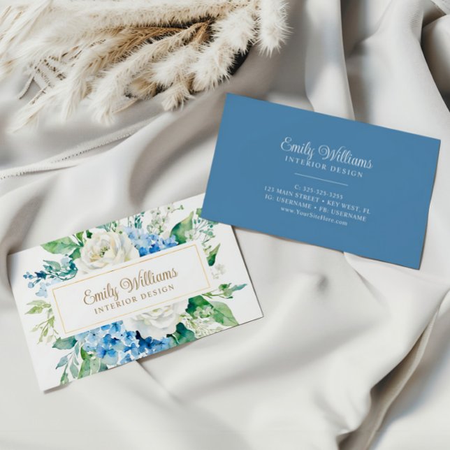 Watercolor Blue & White Flowers Business Card (Creator Uploaded)