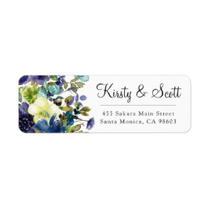 Watercolor Blue & White Flowers Wedding Address Return Address Label