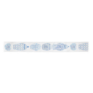 Watercolor Blue White Ginger Jar Chinese Patterns Satin Ribbon