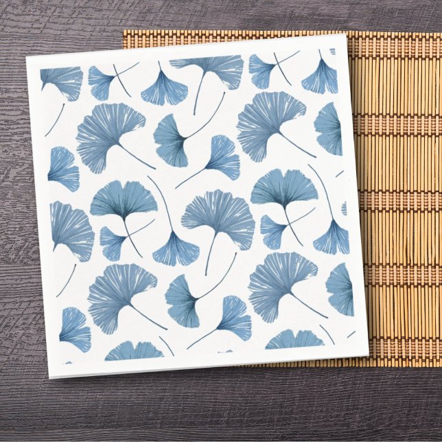 Watercolor Blue & White Ginkgo Foliage Pattern  Napkin (Creator Uploaded)